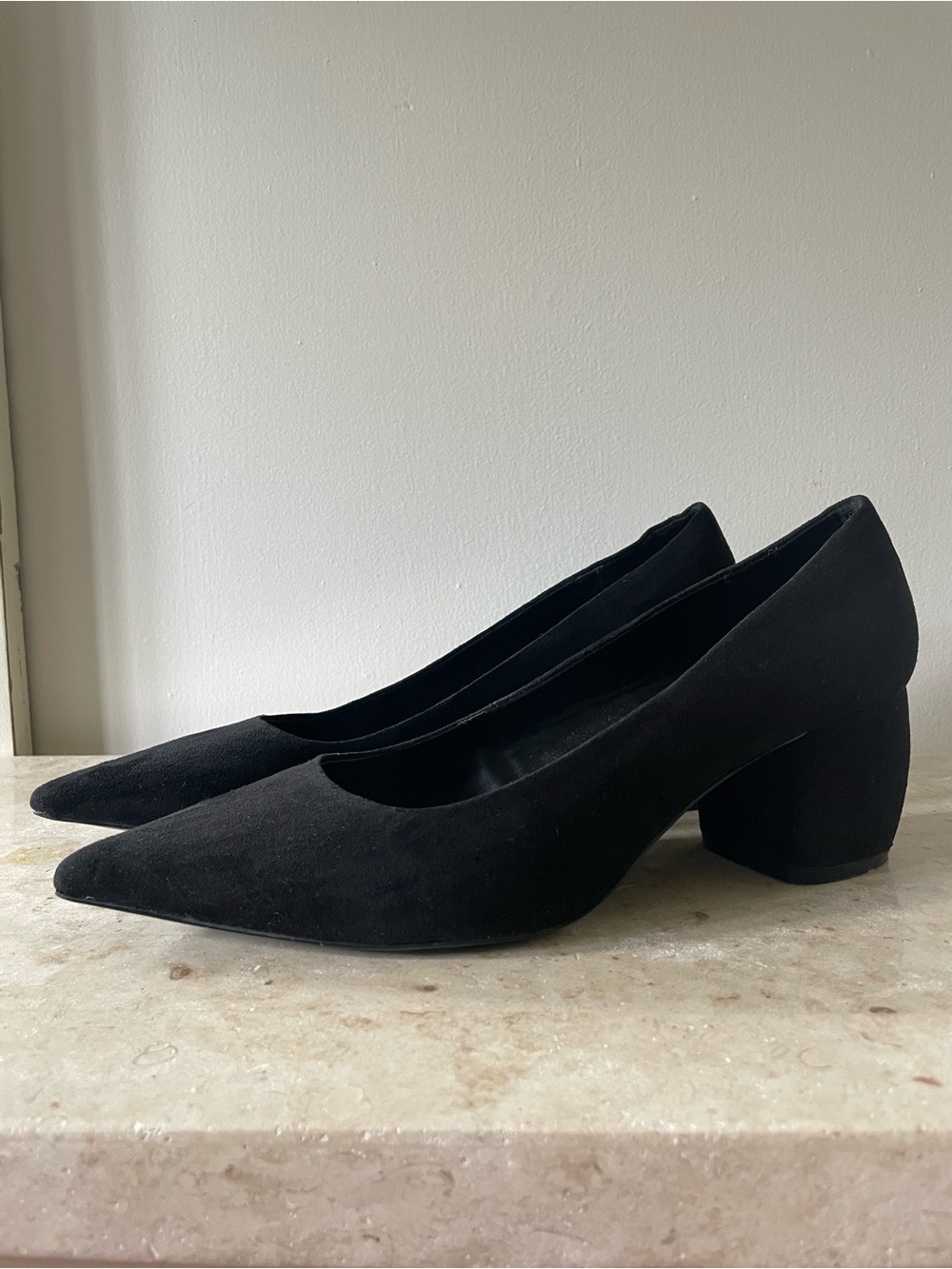 Bershka Black Pointed Block Heel Pumps